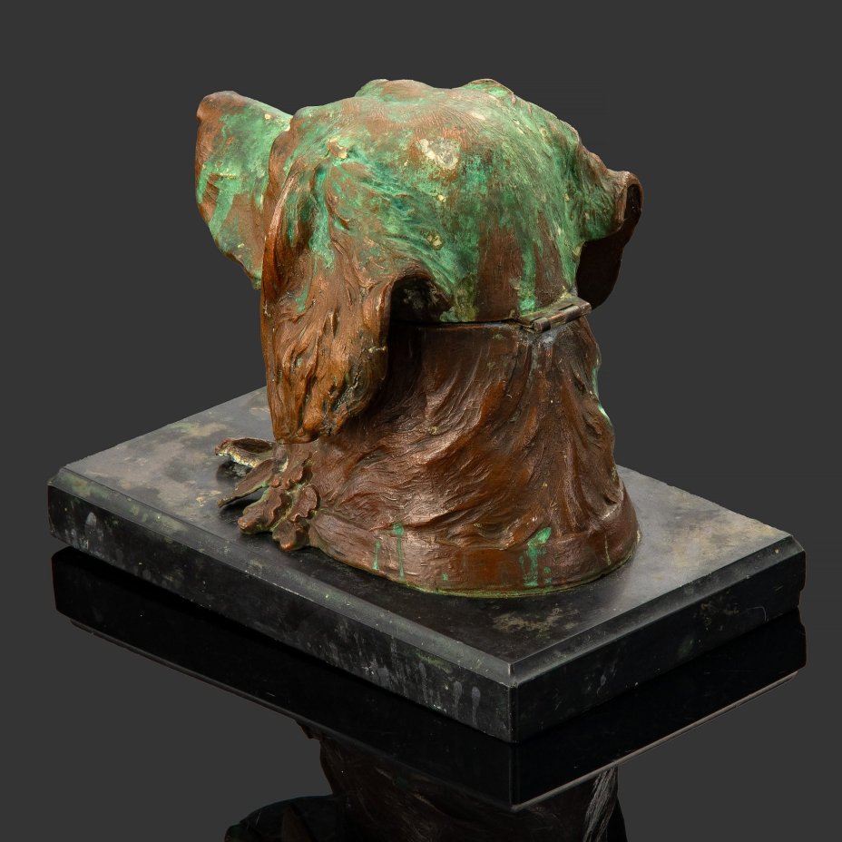 Чернильница "Голова собаки" на постаменте, металл, мрамор, Западная Европа, 1910-1940 гг.