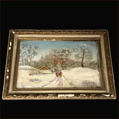 Картина "Зимний пейзаж" в раме, подпись "Богол...", холст, масло, СССР, 1970-1980 гг.