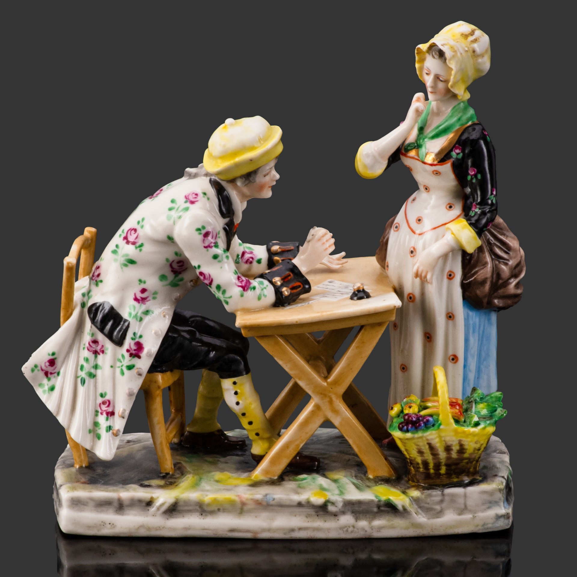 Статуэтка «Сбор долгов», фарфор, роспись, Ernst Bohne Söhne, Германия, 1950-1980 гг.