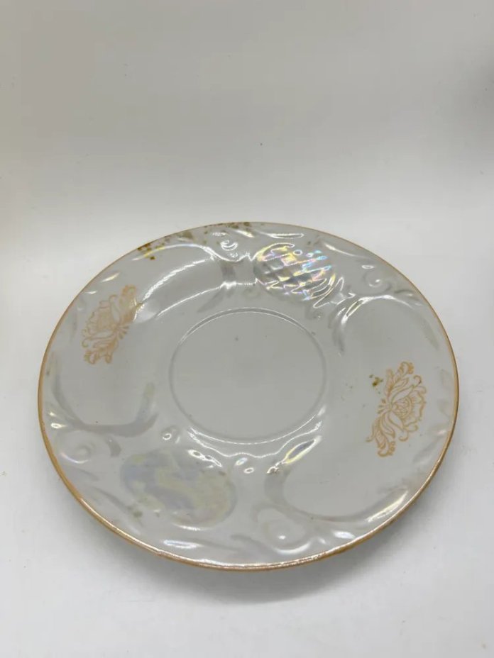 Чайная пара большая с цветочным декором, фарфор, люстр, деколь, Сумский фарфоровый завод, СССР, 1980 г.