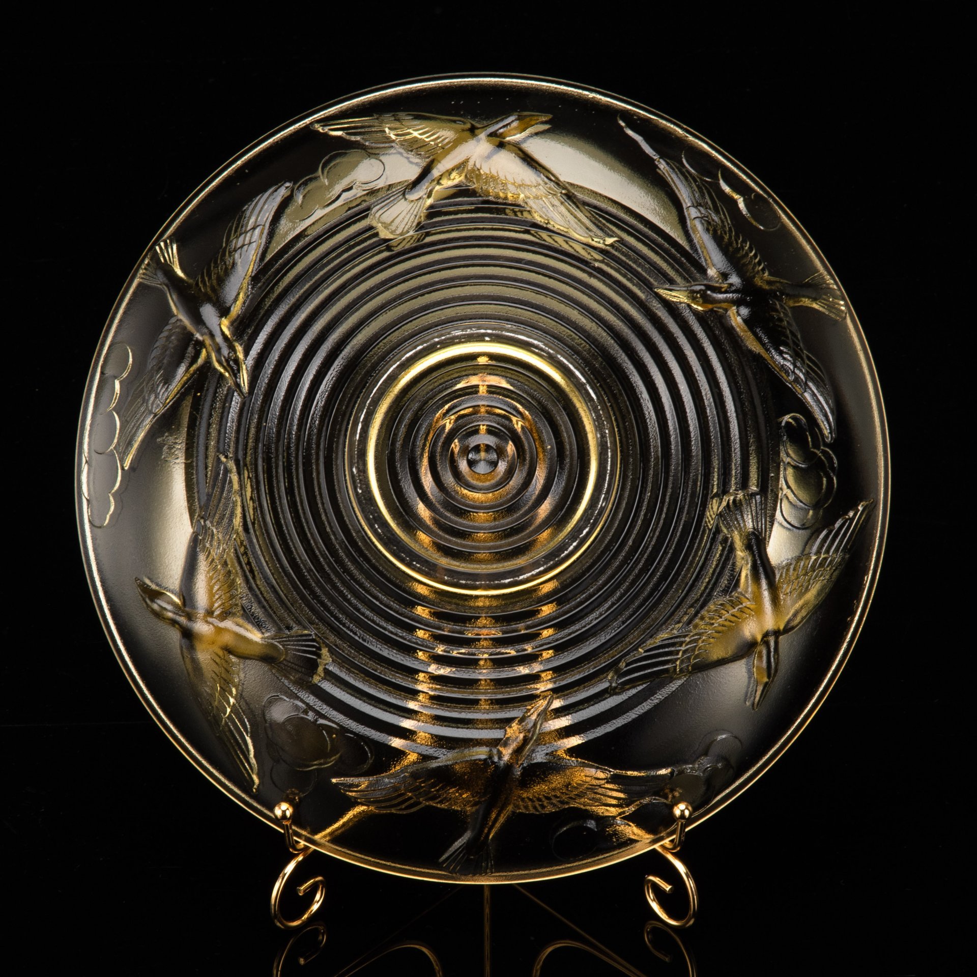 Блюдо "Птицы" в стиле Art Deco, стекло, пресс, Западная Европа, 1920-1950 гг.