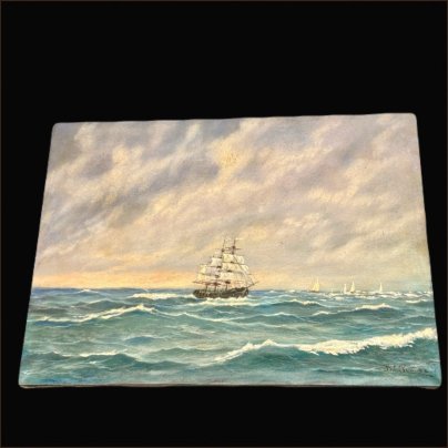 Картина "Морской пейзаж с парусником", холст, масло, деревянный подрамник
