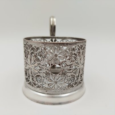 Подстаканник ажурный, мельхиор (медь-никель), скань, Красносельский ювелирный завод