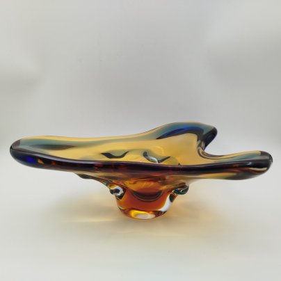 Ваза - фруктовница оригинальной формы, стекло, гутная техника, Bohemia Crystal (Bohemia Glass), Чехословакия, 1970-1980 гг.