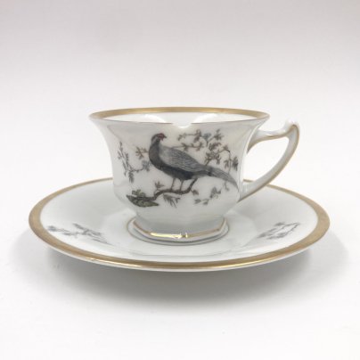 Чайная пара с орнитологическим сюжетом, фарфор, деколь, золочение, Rosenthal (Розенталь), Германия, 1920-1930 гг.