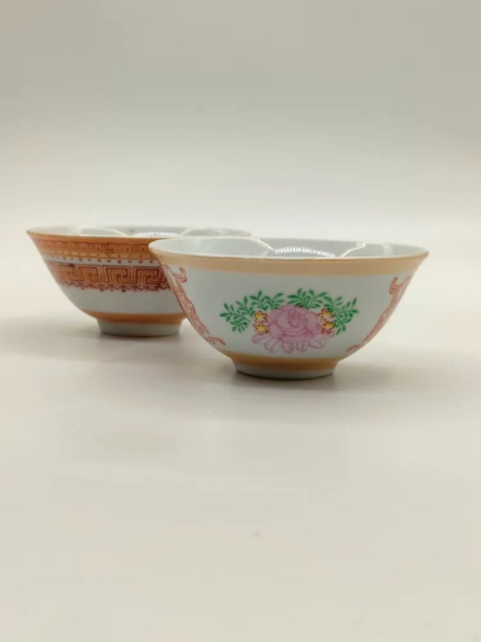 Пара пиал с геометрическим декором (в подборе), фарфор, деколь, люстр, Китай, 1990-2010 гг.