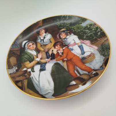 Тарелка декоративная с репродукцией картины "Бутылка вина" (ок.1815 г.), художник William Redmore Bigg (Уильям Редмон Бигг), фарфор, деколь, золочение, Gloria Fine Porcelain Bavaria