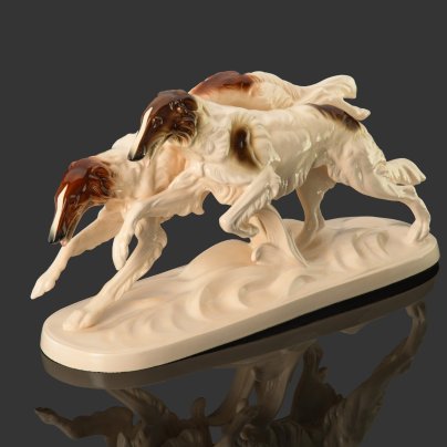 Статуэтка "Две борзые", фаянс, аэрография, Hertwig & Co., Германия, 1958-1990 гг.