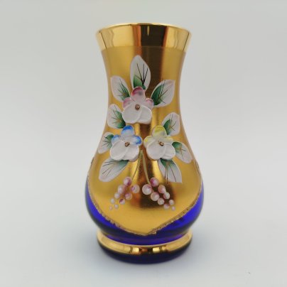Ваза миниатюрная модели "Vase blue" в оригинальной коробке, стекло, золочение, лепной декор, Bohemia (Neurohlau)