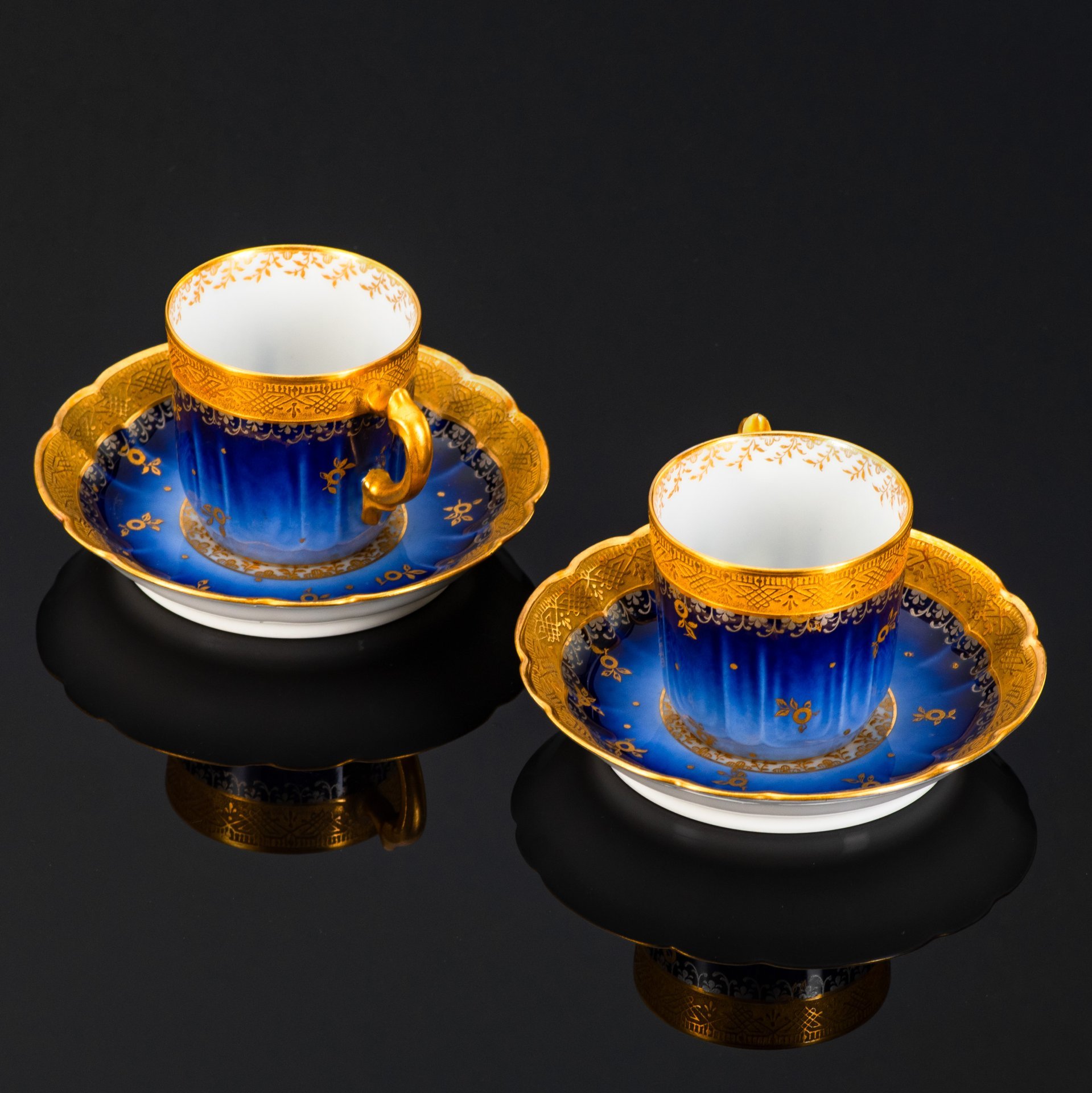 Набор "тет-а-тет", кофейные пары на две персоны, фарфор, крытье кобальтом, золочение, Haviland, Limoges France, Франция, 1910-1930 гг.