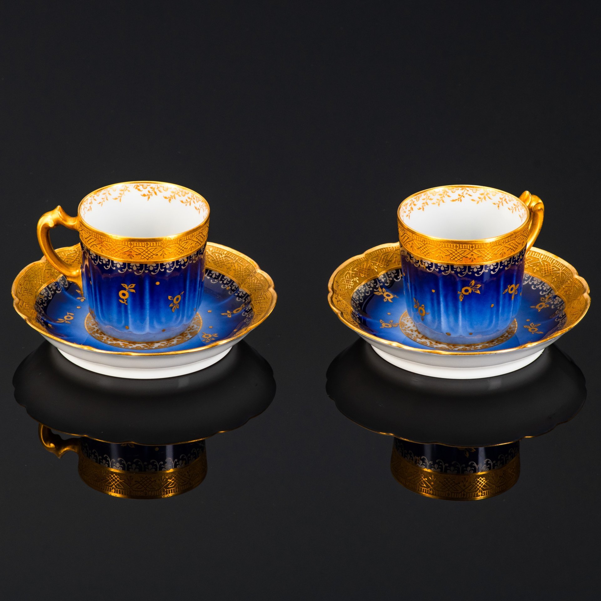 Набор "тет-а-тет", кофейные пары на две персоны, фарфор, крытье кобальтом, золочение, Haviland, Limoges France, Франция, 1910-1930 гг.