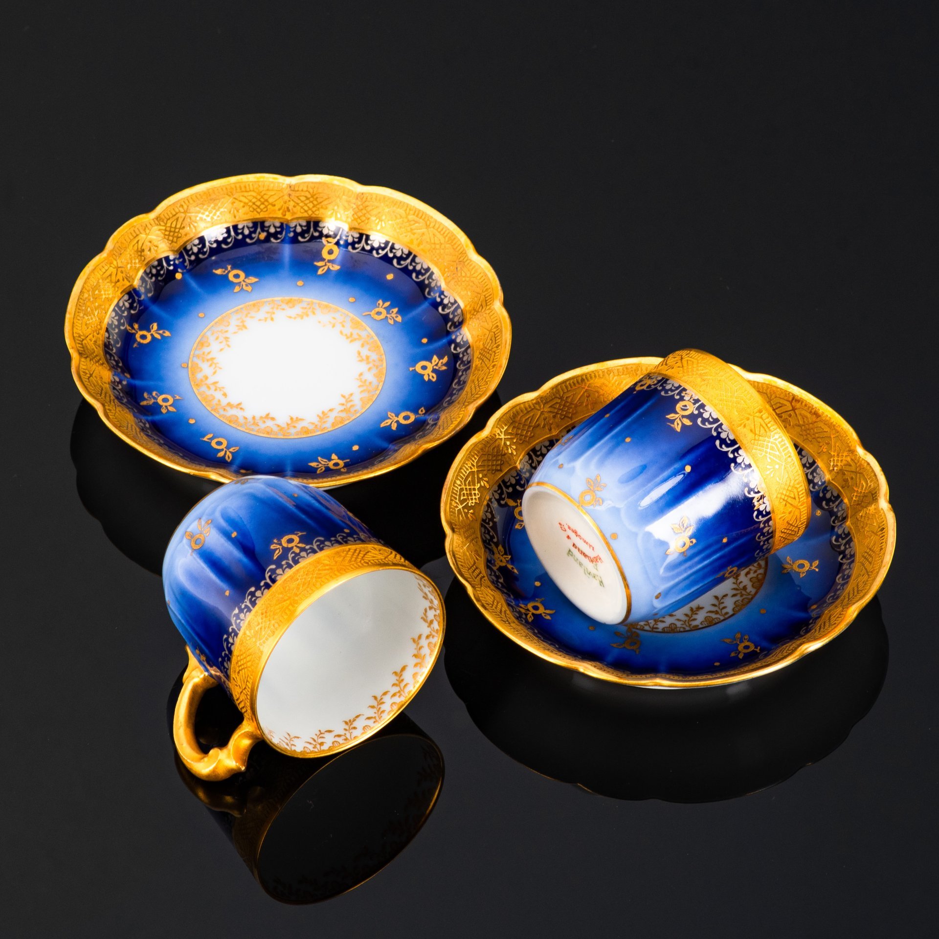 Набор "тет-а-тет", кофейные пары на две персоны, фарфор, крытье кобальтом, золочение, Haviland, Limoges France, Франция, 1910-1930 гг.