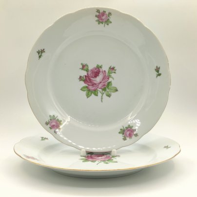 Набор из 2-х сервировочных блюд "Мейсенская роза", фарфор, деколь, золочение, Colditz (Кольдиц), ГДР, 1970-1980 гг.