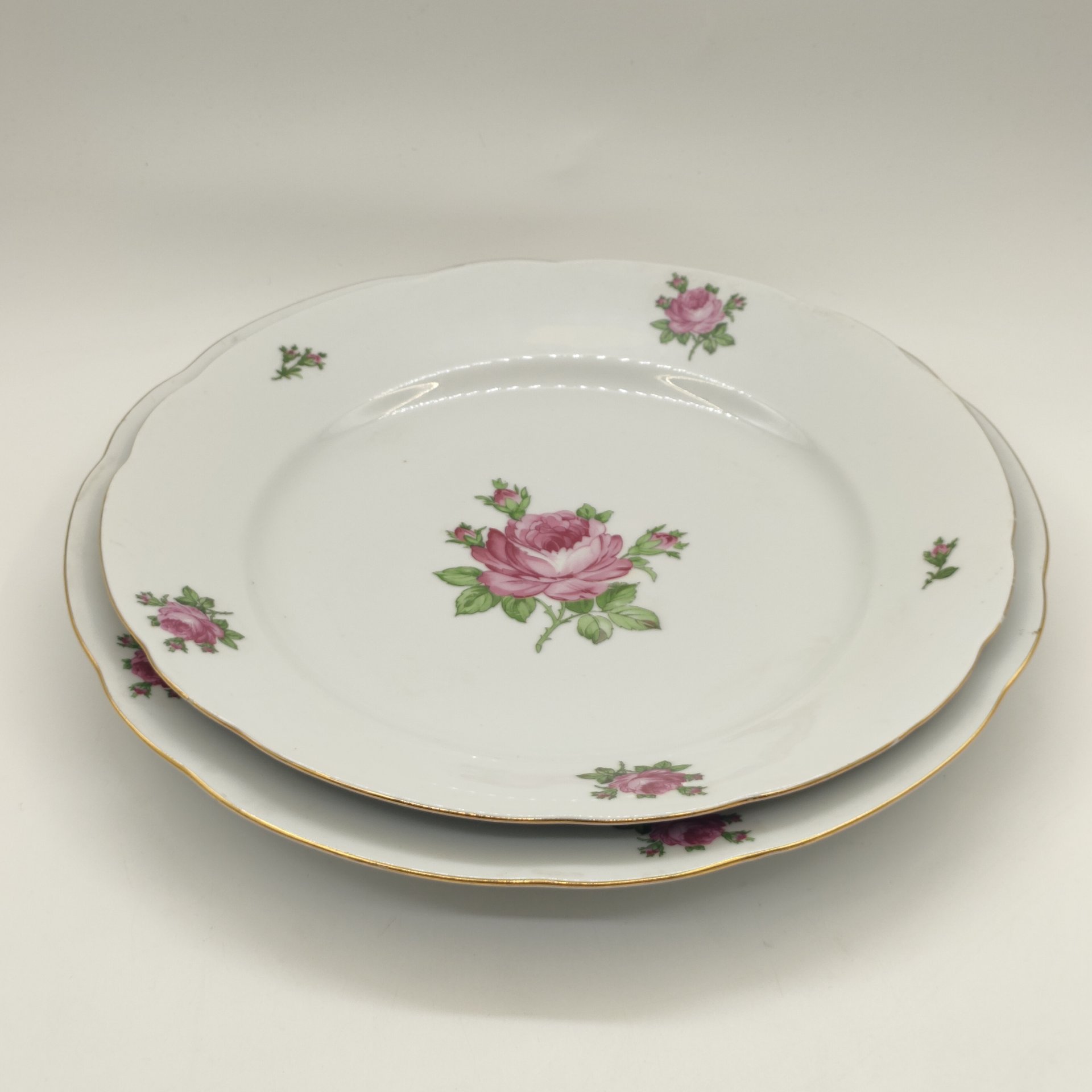 Набор из 2-х сервировочных блюд "Мейсенская роза", фарфор, деколь, золочение, Colditz (Кольдиц), ГДР, 1970-1980 гг.