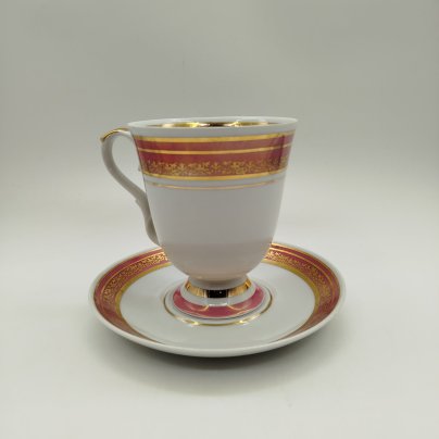 Чайная пара, форма "Классический" ,рисунок "Коралловый", фарфор, крытье, золочение, деколь, Дулевский фарфоровый завод (Дулёво), СССР, 1968-1991 гг.