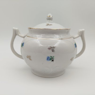 Сахарница "Барбарис" с цветочным декором, фарфор, деколь, золочение, Дмитровский фарфоровый завод (ДФЗ Вербилки), СССР, 1954-1965 гг.