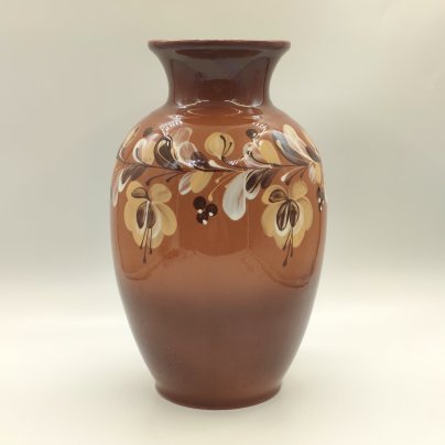 Ваза с широким туловом и цветочным декором, керамика, роспись, СССР, 1970-1990 гг.