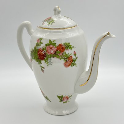 Кофейник с изображение роз, фарфор, деколь, золочение