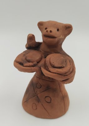 Игрушка каргопольская "Корова с гостинцами", подпись мастера "О.Ш.", глина, лепка