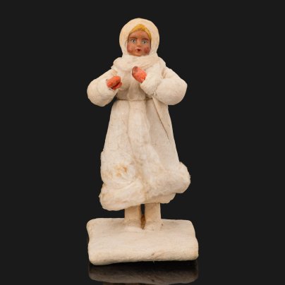 Игрушка новогодняя "Снегурка" (Снегурочка) на подставке, вата, папье-маше, ткань, роспись, Артель «Детская игрушка»