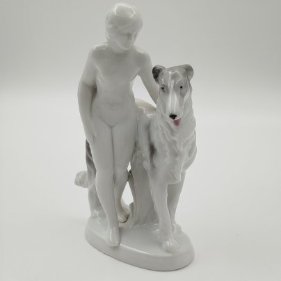 Статуэтка "Девушка с борзой", фарфор, роспись, Fasold & Stauch Bock Wallendorf, Германия, 1950-1972 гг.
