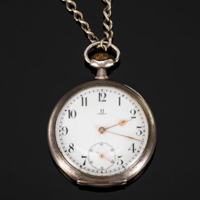 Карманные часы "Омега" (Omega), металл, серебрение, стекло, Швейцария, 1890-1910 гг.