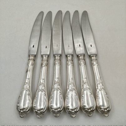 Набор столовых ножей на 6 персон, мельхиор (медь-никель), СССР, 1970-1990 гг.