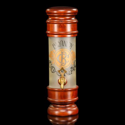 Оригинальная бутыль (штоф) с краником и надписью BRANDY&COGNAC, дерево, стекло, печать, металл, композитный материал