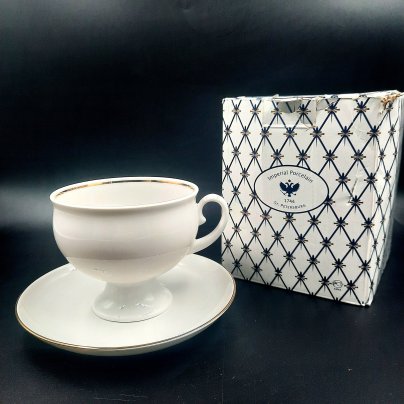 Пара чайная "Золотой кантик", форма "Классическая", в коробке, фарфор, золочение, картон, Императорский фарфоровый завод (ИФЗ), Российская Федерация, 2006-2024 гг.