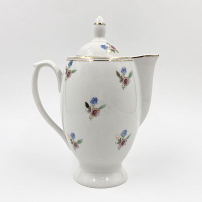 Молочник/сливочник с флоральным декором, фарфор, деколь, золочение, Первомайский фарфоровый завод (Песочное), СССР, 1952-1976 гг.