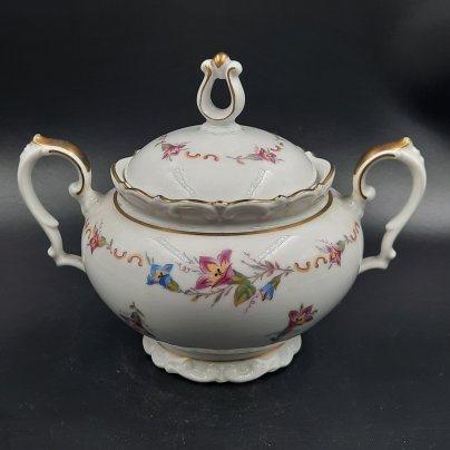 Сахарница с цветочным декором, фарфор, деколь, золочение, Kahla, Германия, 1937-1956 гг.
