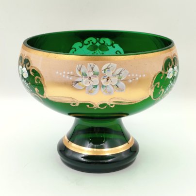 Ваза для десертов (фруктовница), стекло, лепка, смальта, золочение, Bohemia Crystal (Bohemia Glass), Чехия, 1980-2000 гг.