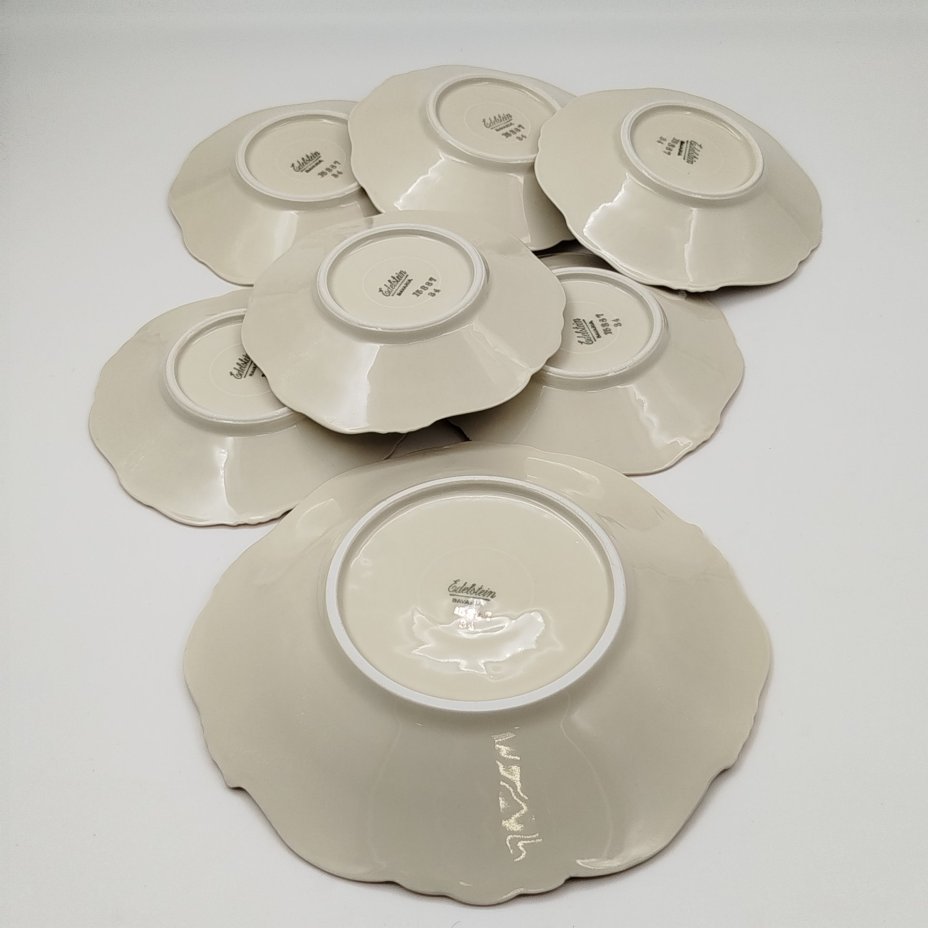 Набор для сервировка стола (6 блюдец и  салатник), украшенный цветочным декором, фарфор, деколь, золочение, Edelstein Bavaria (Эдельштейн), Германия, 1950-1970 гг.