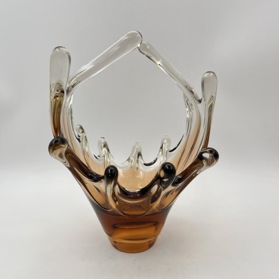 Корзиночка (конфетница) "Медуза" карамельного оттенка, стекло, гутная техника, СССР, 1970-1990 гг.