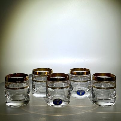Набор из 5-ти стопок с растительным декором, стекло, золочение, Bohemia Crystal (Bohemia Glass), Чехия, 1990-2010 гг.
