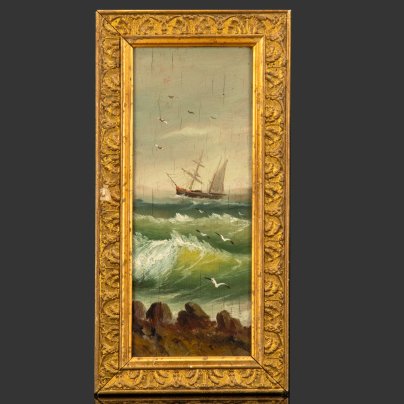 Картина "Морской пейзаж" в раме, дерево, масло, золочение, Западная Европа, 1880-1910 гг.
