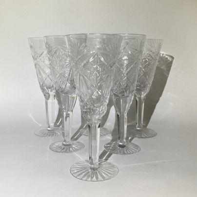 Набор из 6-ти лафитников (рюмок/стопок) для крепких напитков с геометрическим узором, стекло, алмазная грань, СССР, 1970-1990 гг.