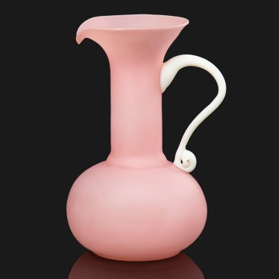 Высокая интерьерная ваза (кувшин) нежного розового оттенка, Empoli Art Glass Opaline, стекло, двухцветное, матовое, Италия, 1960-1980 гг.