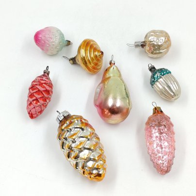 Набор из 8-ми елочных игрушек, стекло, краска, металл, СССР, 1960-1980 гг.