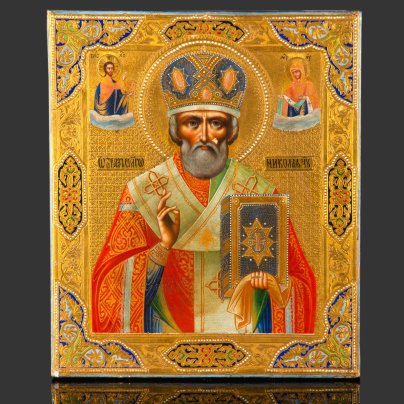 Икона "Святой Николай Чудотворец" (Никола Зимний), дерево, левкас, темпера, золочение, цировка, Российская империя, 1890-1915 гг.
