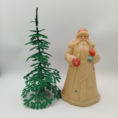 Фигуры под ёлку "Дед Мороз и елочка", пластик, краска, СССР, 1960-1980 гг.