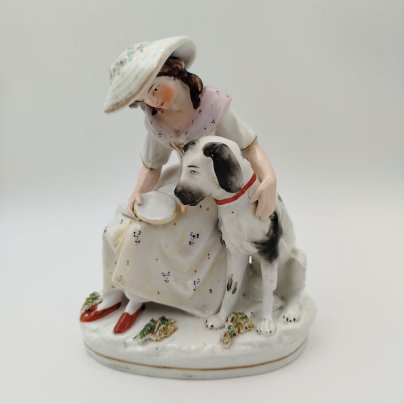 Статуэтка "Девушка с собакой", фарфор, роспись, Китай, 1970-2000 гг.