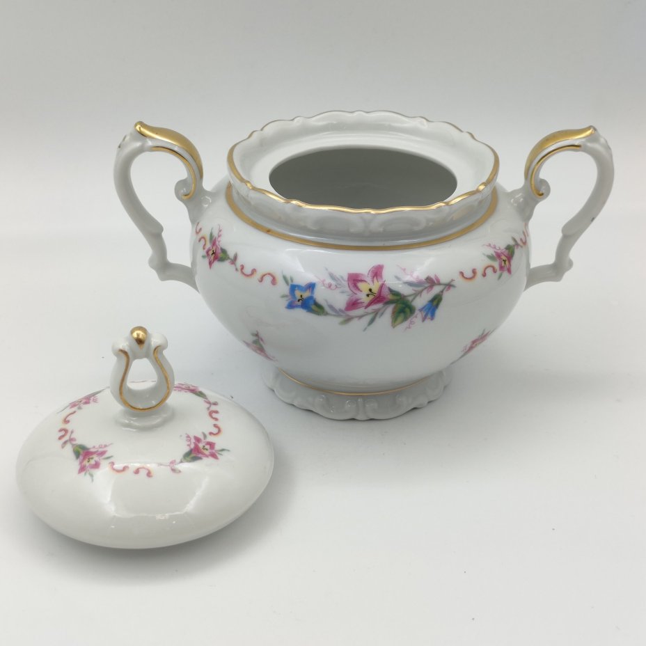 Сахарница с цветочным декором, фарфор, деколь, золочение, Kahla, Германия, 1937-1956 гг.