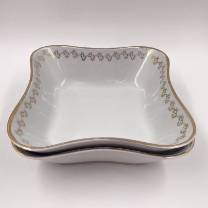 Набор из 2-х квадратных салатников, фарфор, золочение, Рижский фарфорово-фаянсовый завод, СССР, 1970-1980 гг.