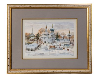 Картина "Пейзаж с церковью", художник В.Михайлов(?)
