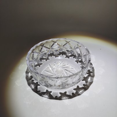 Конфетница с резным декором, хрусталь, гранение, СССР, 1970-1980 гг.