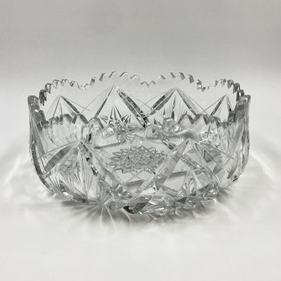 Большой салатник с резным декором, хрусталь, алмазная грань, СССР, 1970-1990 гг.