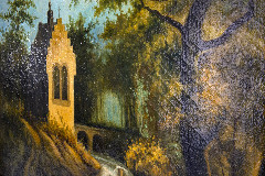 Картина "Часовня", ткань на подрамнике, грунт, масло, авторский багет, неизвестный художник, Европа, 1930-1960 гг.