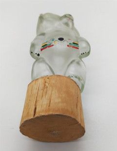 Флакон парфюмерный сувенирный "Олимпийский мишка", стекло, роспись, дерево, СССР, 1980 г.