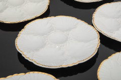 Набор из 6 тарелок для подачи устриц с окантовкой золотой лентой Cerabel Porcelain de Baudour, фарфор, золочение, Бельгия, 1934-1977 гг.